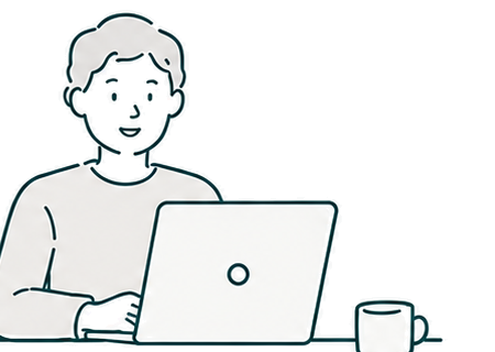 パソコンに向かって作業している制作者のイラスト